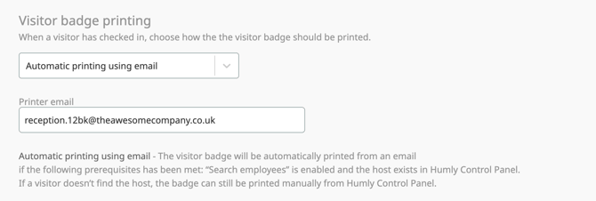 Humly Visitor - Visitor badge printing - Automatic printing using email