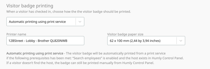 Humly Visitor - Visitor badge printing - Automatic printing using print service