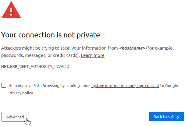 Certificate warning – step 2