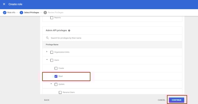 Set Admin API read privilege