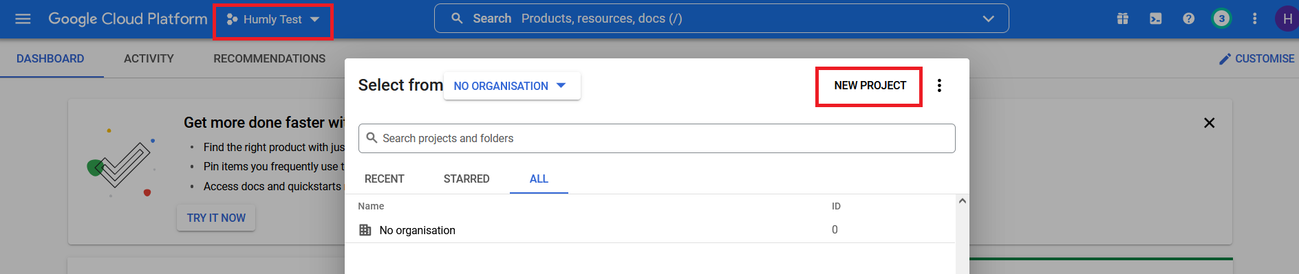 Create Project button