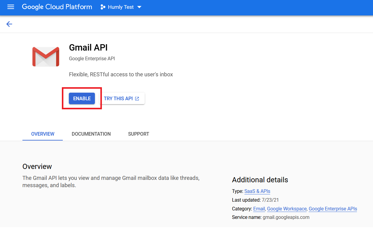 Enable Gmail API