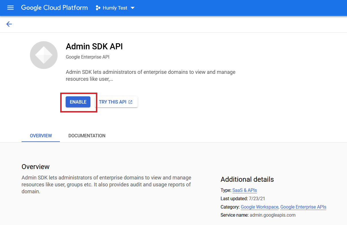 Enable Admin SDK API
