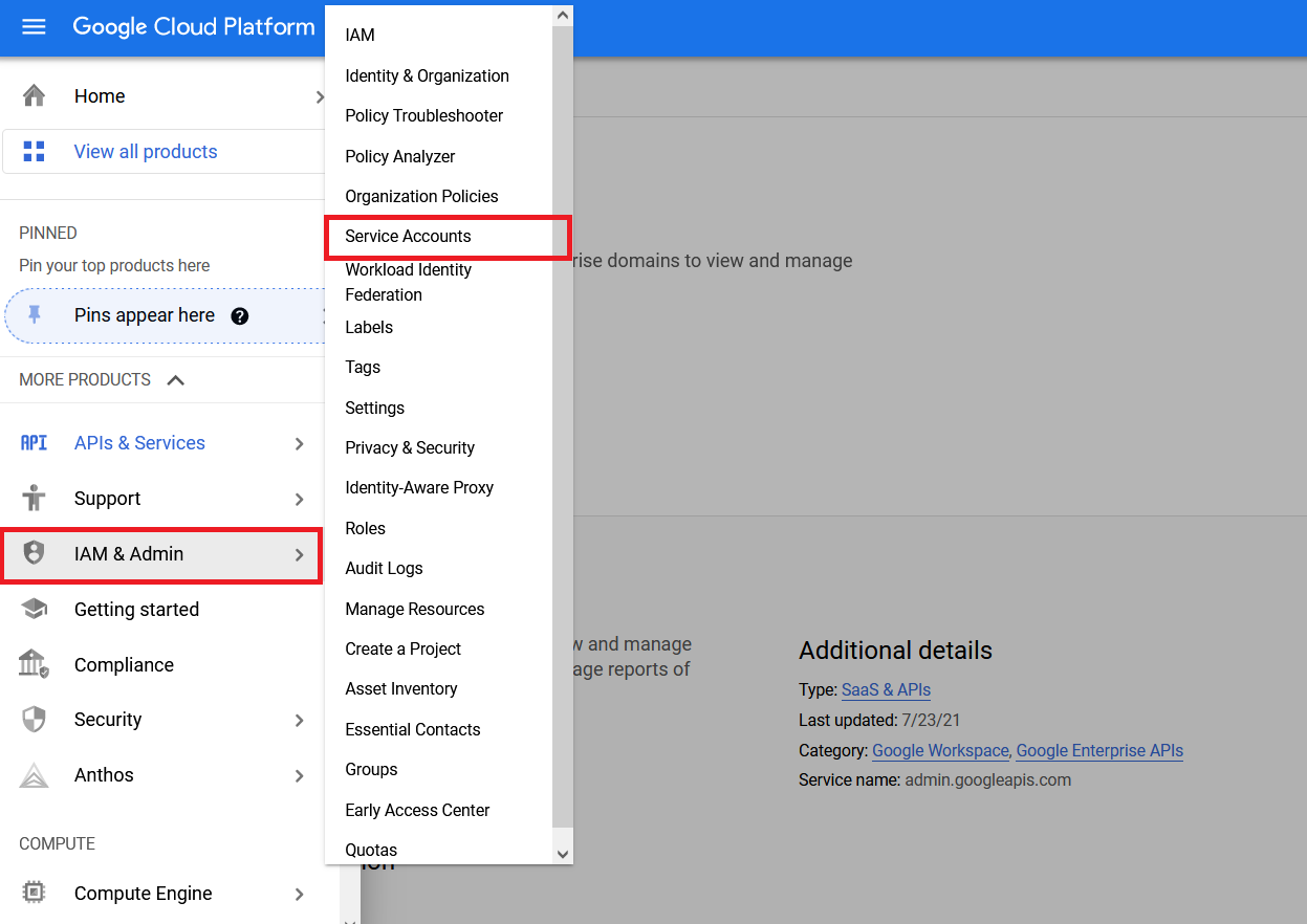 Navigate to Service Accounts