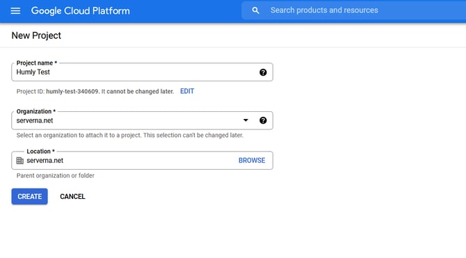 Enter project name