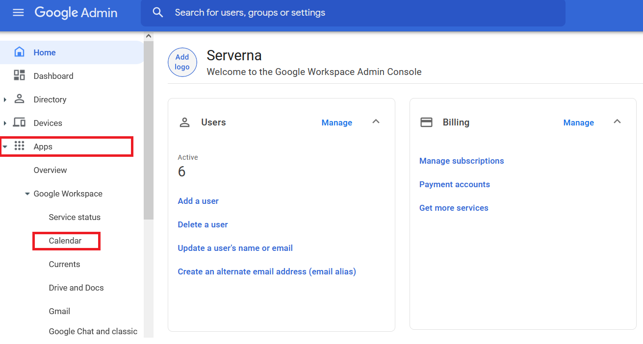 Apps then Calendar in Google Admin