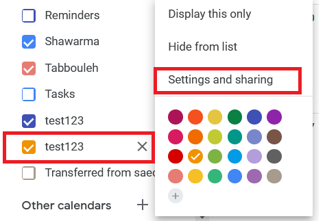 Settings and Sharing for resource calendar