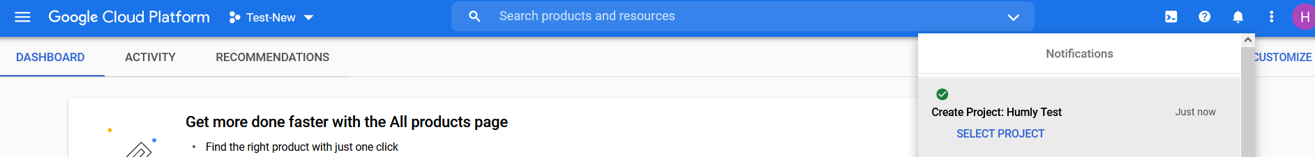 Project created notification