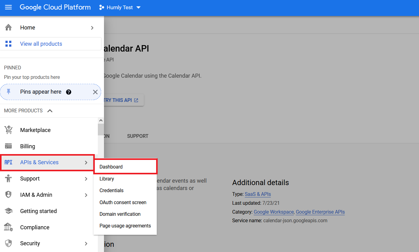 API Services Dashboard