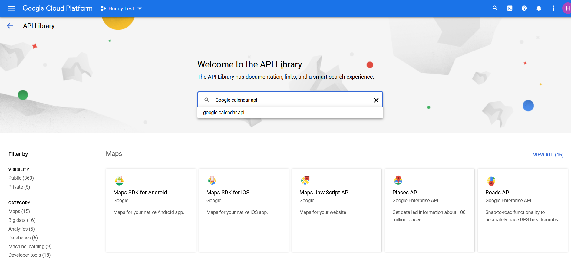 Search for Google Calendar API