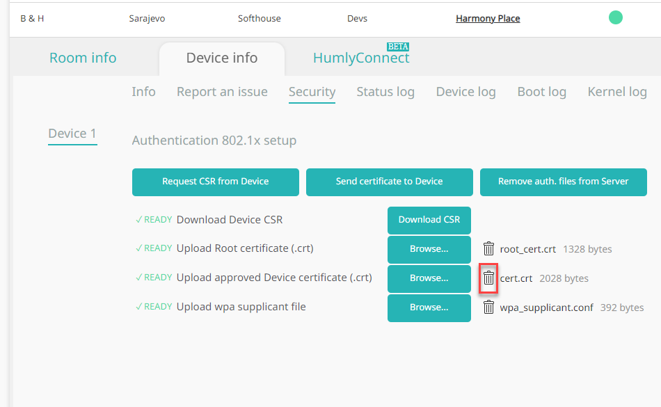 Configuring Ethernet 802.1x in Humly Control Panel