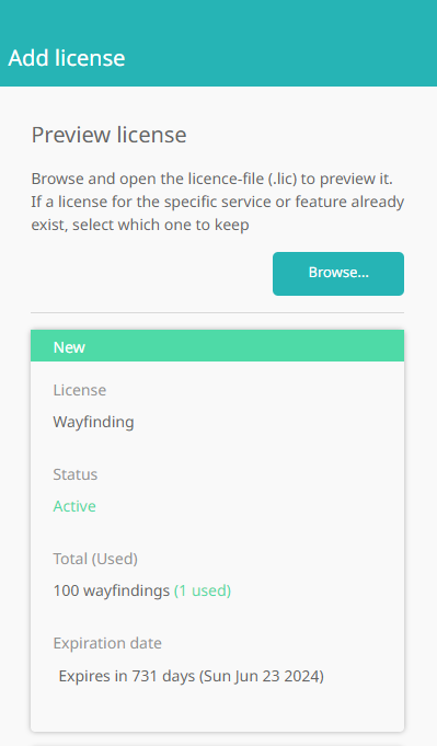 License summary – Apply new license