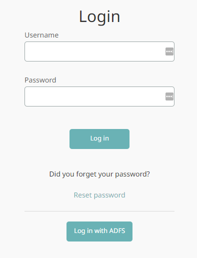 HCP login page with AD FS option