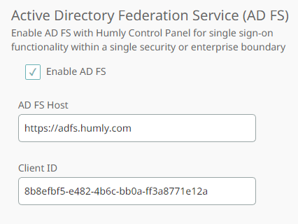 HCP AD FS configuration screen