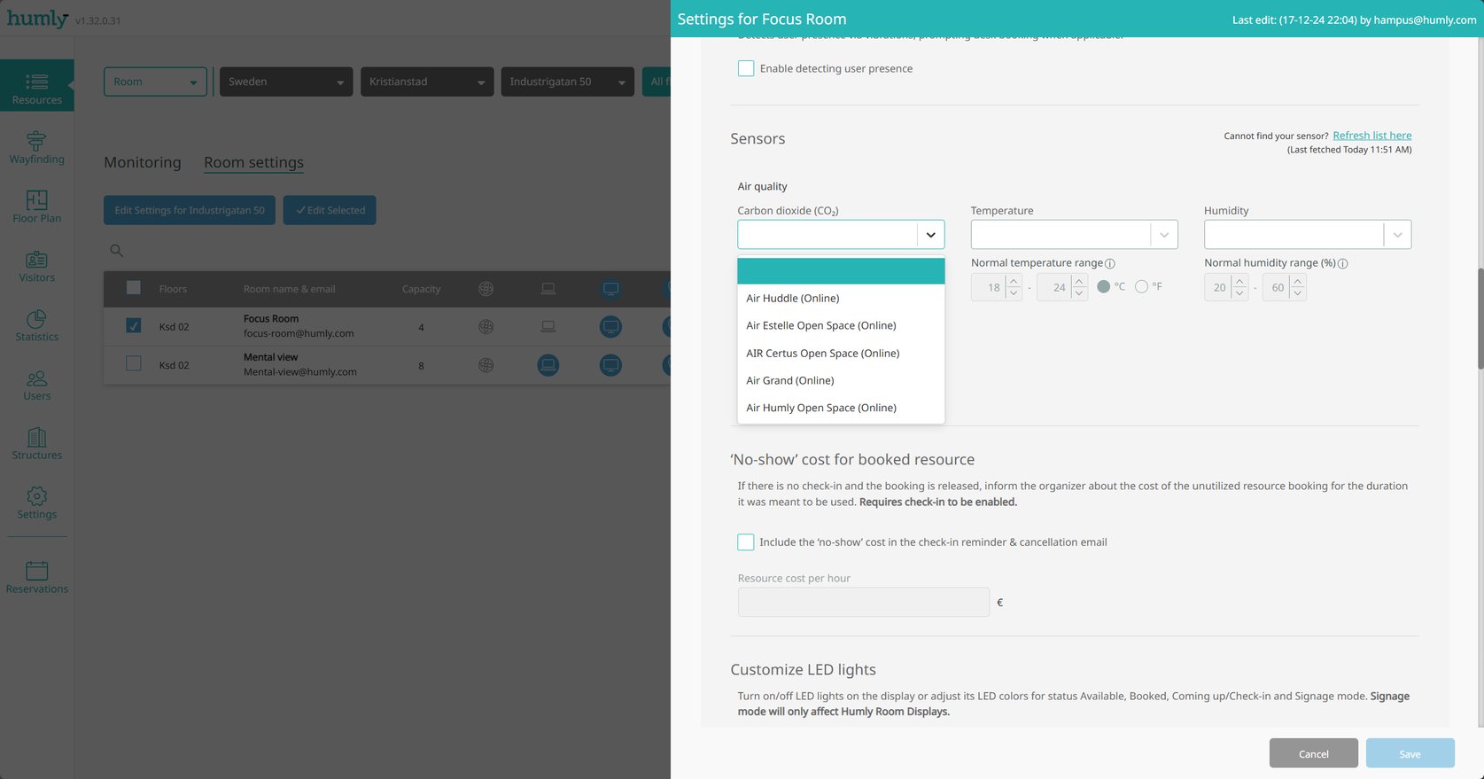Configure Humly Sensors on Humly Room Displays - HRDs