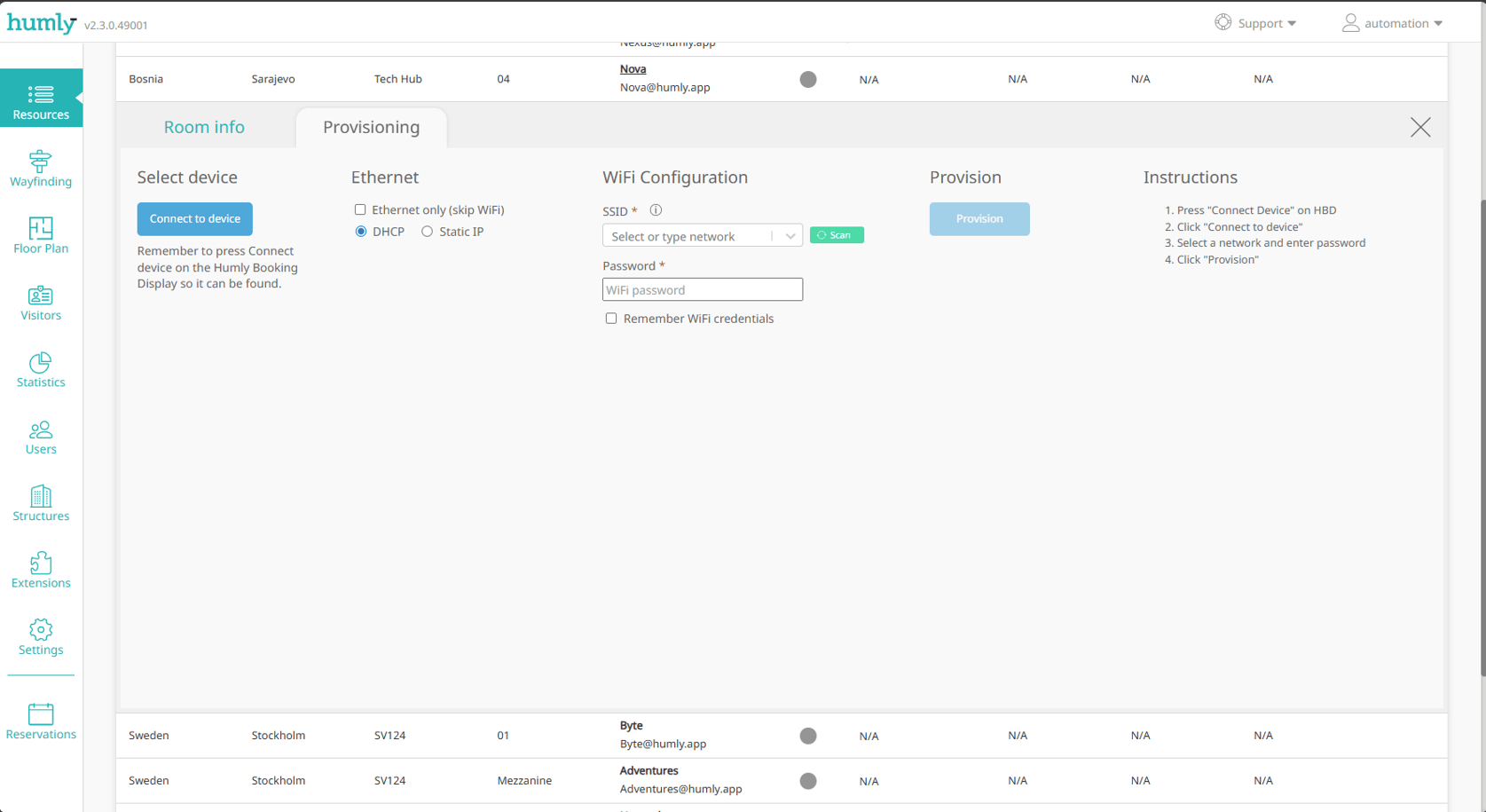 Humly Devices Provision Humly Booking Devices over Bluetooth From HCP.