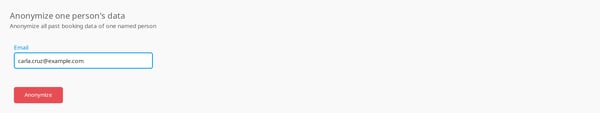 The Anonymize one person's data section with an email address entered
