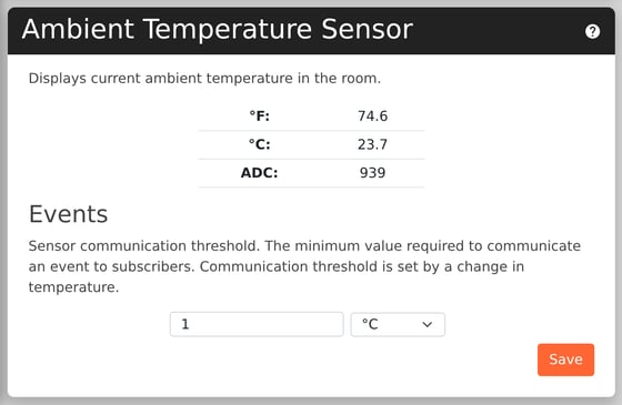 The Atlona Ambient Temperature Sensor settings with the event threshold